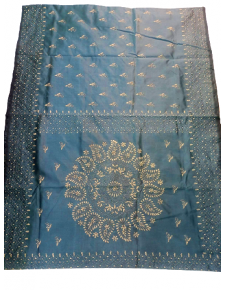 Women's Hand Woven Kantha Stitch Assam Silk Saree with BP (Ash)