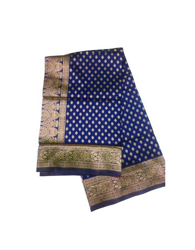 Women's Woven Chanderi Silk Saree With Blouse Piece(Blue)