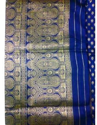 Women's Woven Chanderi Silk Saree With Blouse Piece(Blue)