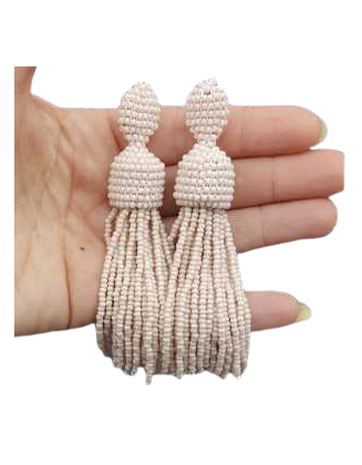 Long White Beaded Earring