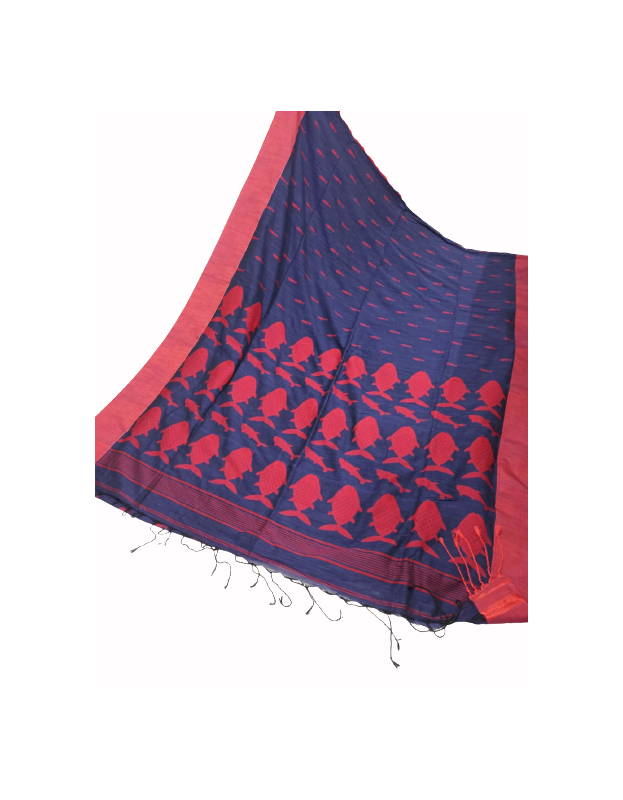 Dark Blue Premium best quality khadi Cotton Woven Saree With Blouse Piece