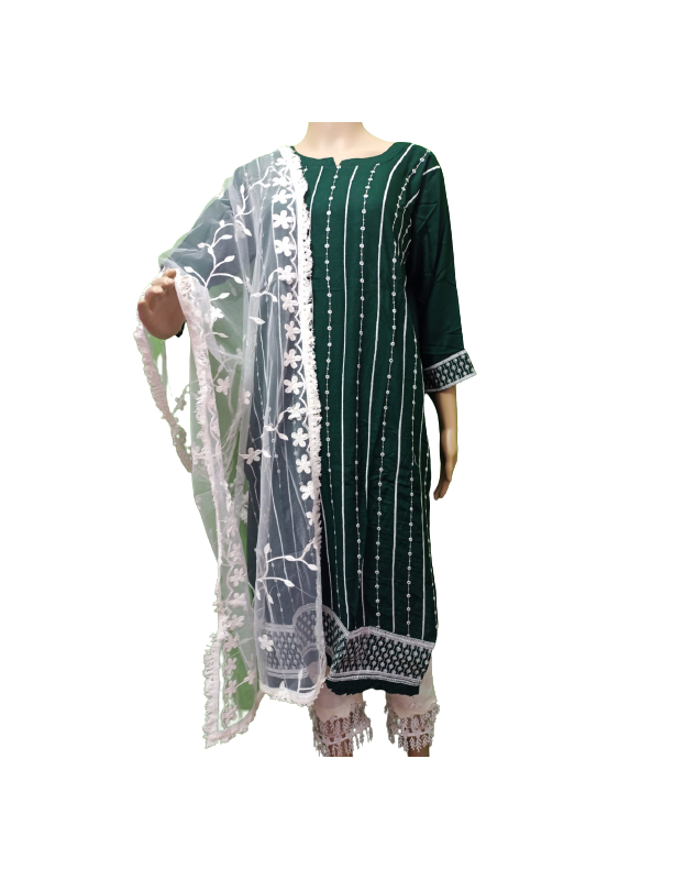 rayon cotton kurta set with dupatta Churi pant with lace border net dupatta