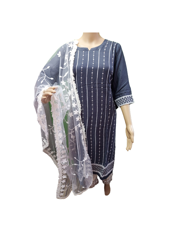 Rayon Kurta Set with Pant ant Net Dupatta