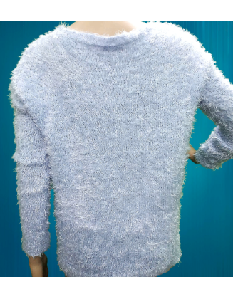 Soft round neck woolen fur sweater for women