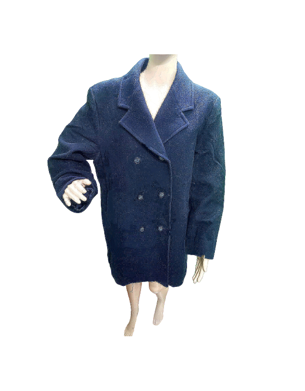 Women Dark Blue Solid Long Over Coat