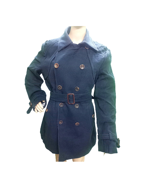 Navy Blue Solid trench Coat With Belt