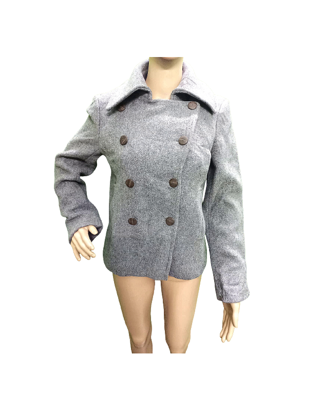 Women Grey textured Short Coat with Welt Pockets