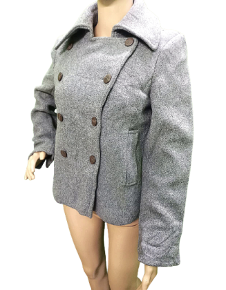 Women Grey textured Short Coat with Welt Pockets