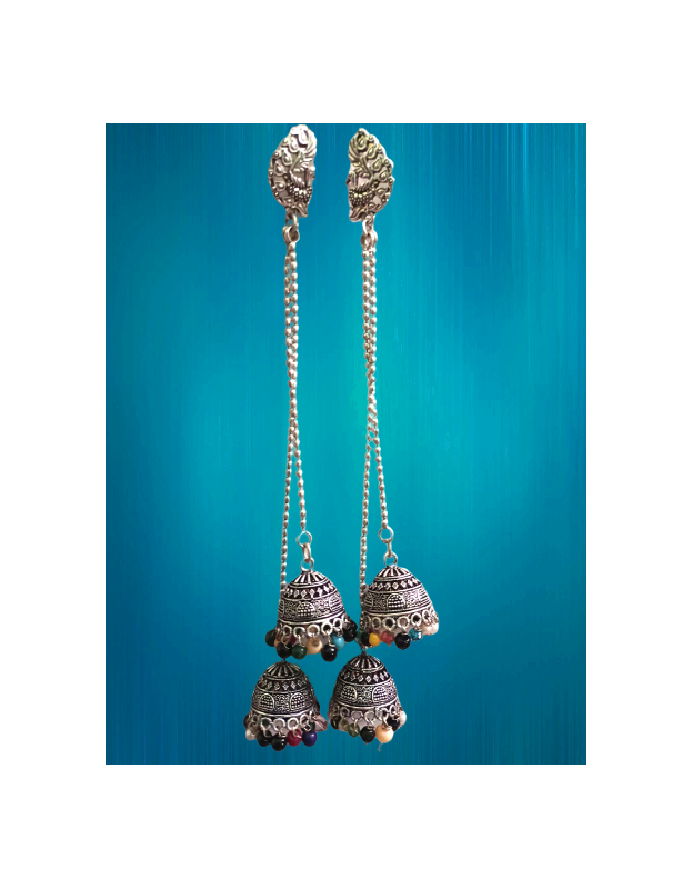 Oxidised Layered Long Jhumka