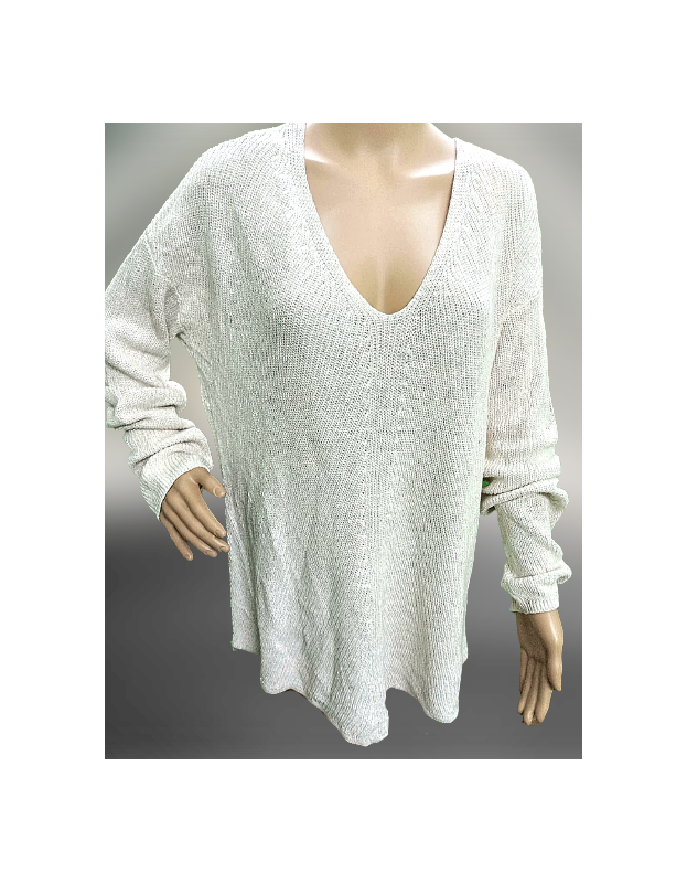 White V-Neck Winter Top